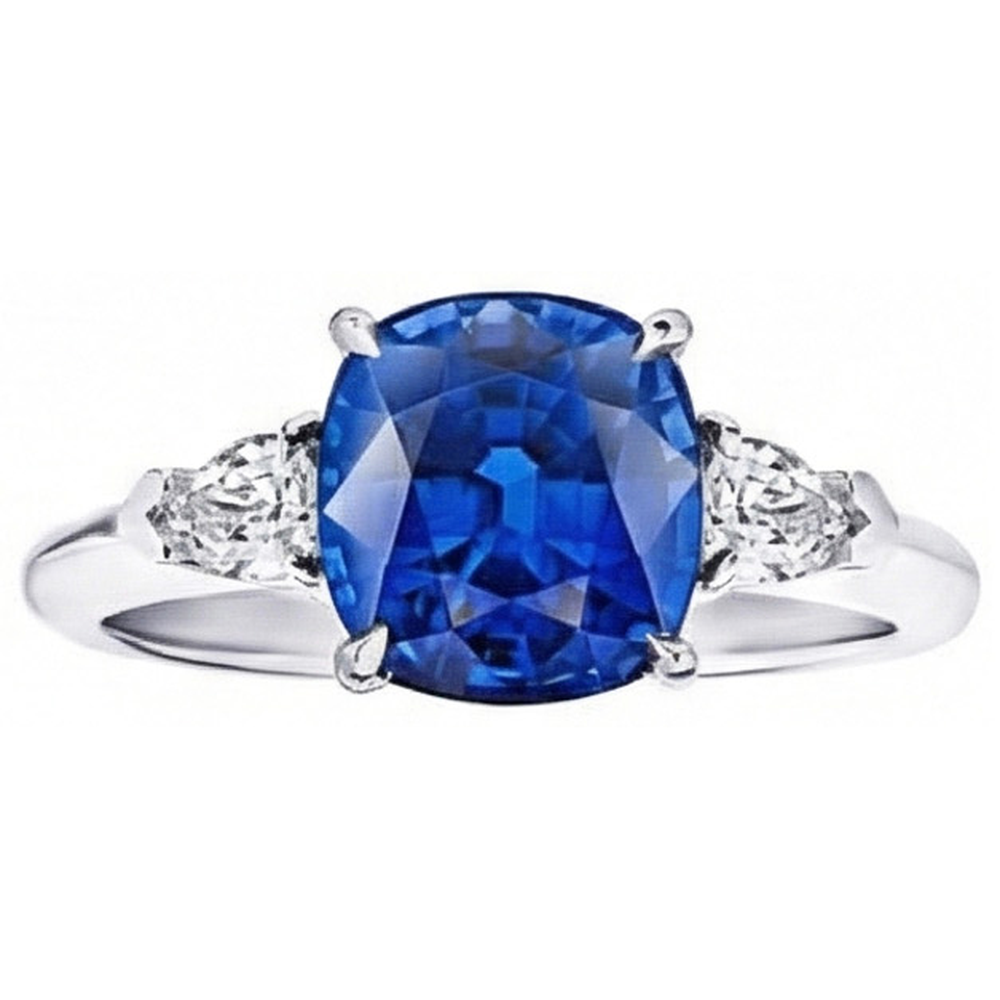 3 Stone Sri Lankan Sapphire Natural Earth Mined Diamond ( Not Lab Grown ) 3.25 Carats Ring White Gold 14K