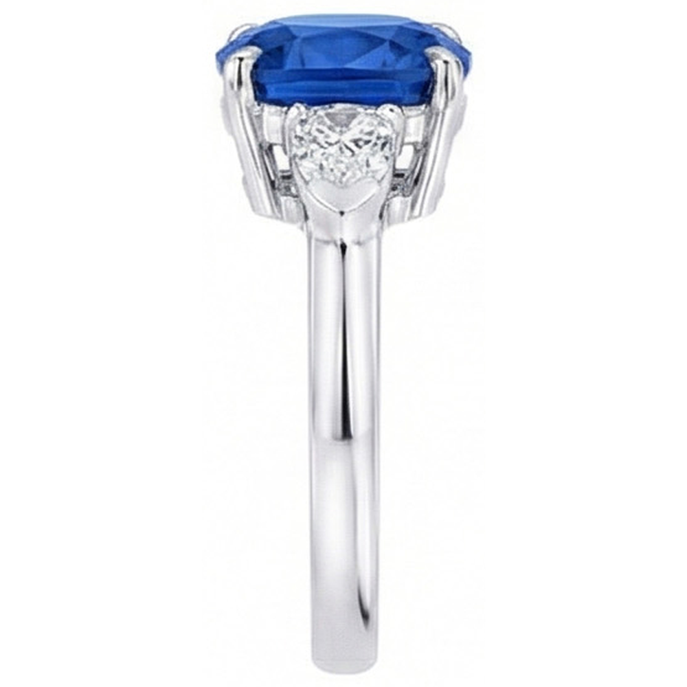 3 Stone Sri Lankan Sapphire Natural Earth Mined Diamond ( Not Lab Grown ) 3.25 Carats Ring White Gold 14K