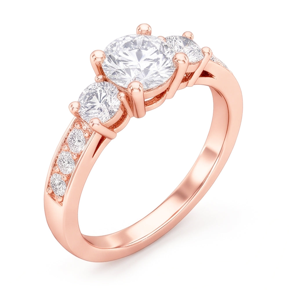 3 Stone Style 2.80 Carats Real Natural Earth Mined Diamond ( Not Lab Grown )s Wedding Ring Rose Gold 14K