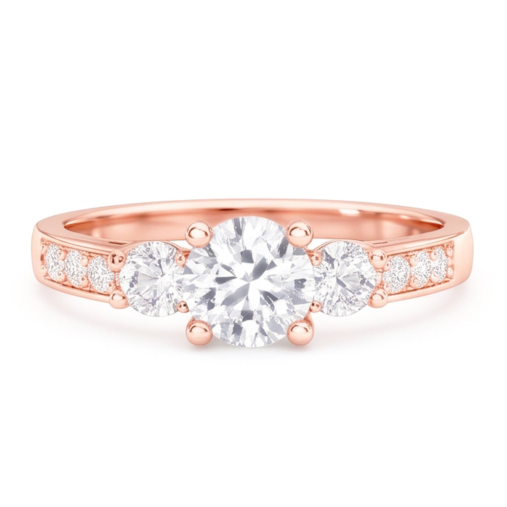 3 Stone Style 2.80 Carats Real Natural Earth Mined Diamond ( Not Lab Grown )s Wedding Ring Rose Gold 14K