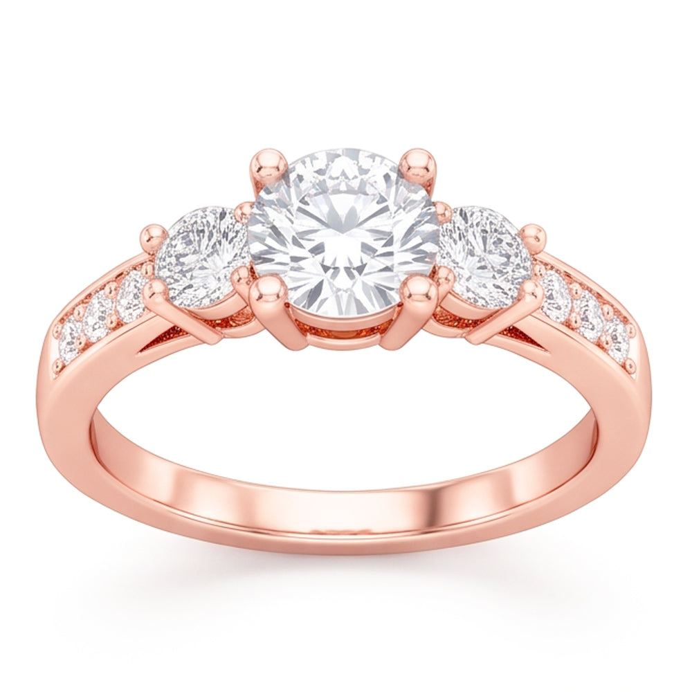 3 Stone Style 2.80 Carats Real Natural Earth Mined Diamond ( Not Lab Grown )s Wedding Ring Rose Gold 14K
