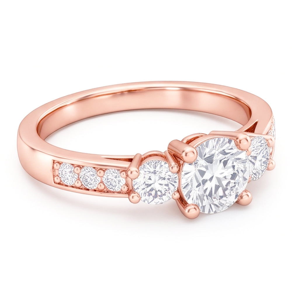 3 Stone Style 2.80 Carats Real Natural Earth Mined Diamond ( Not Lab Grown )s Wedding Ring Rose Gold 14K