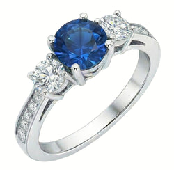 3 Stone Style 3.80 Ct Sapphire And Natural Earth Mined Diamond ( Not Lab Grown )s Wedding Ring White Gold