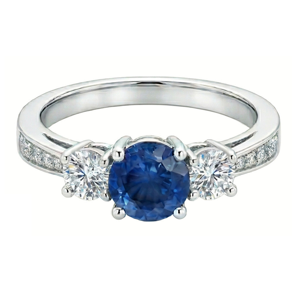 3 Stone Style 3.80 Ct Sapphire And Natural Earth Mined Diamond ( Not Lab Grown )s Wedding Ring White Gold