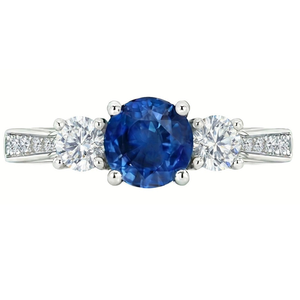3 Stone Style 3.80 Ct Sapphire And Natural Earth Mined Diamond ( Not Lab Grown )s Wedding Ring White Gold
