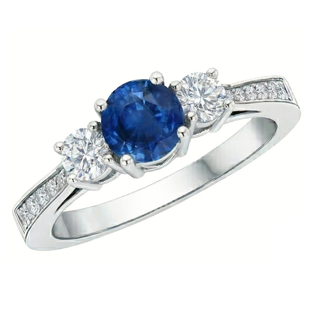 3 Stone Style 3.80 Ct Sapphire And Natural Earth Mined Diamond ( Not Lab Grown )s Wedding Ring White Gold