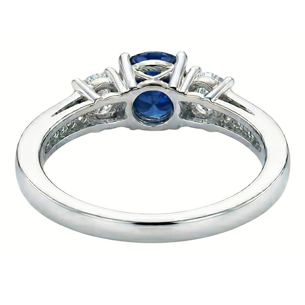 3 Stone Style 3.80 Ct Sapphire And Natural Earth Mined Diamond ( Not Lab Grown )s Wedding Ring White Gold
