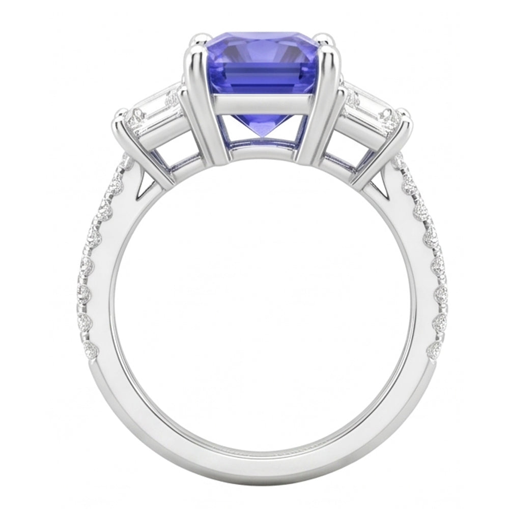 3 Stone Style Emerald Natural Earth Mined Diamond ( Not Lab Grown ) Blue Sapphire Ring Radiant Cut 4 Carats