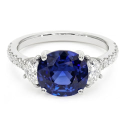3 Stone Style Oval Ceylon Sapphire & Half Moon Natural Earth Mined Diamond ( Not Lab Grown )s Ring 11 Carats