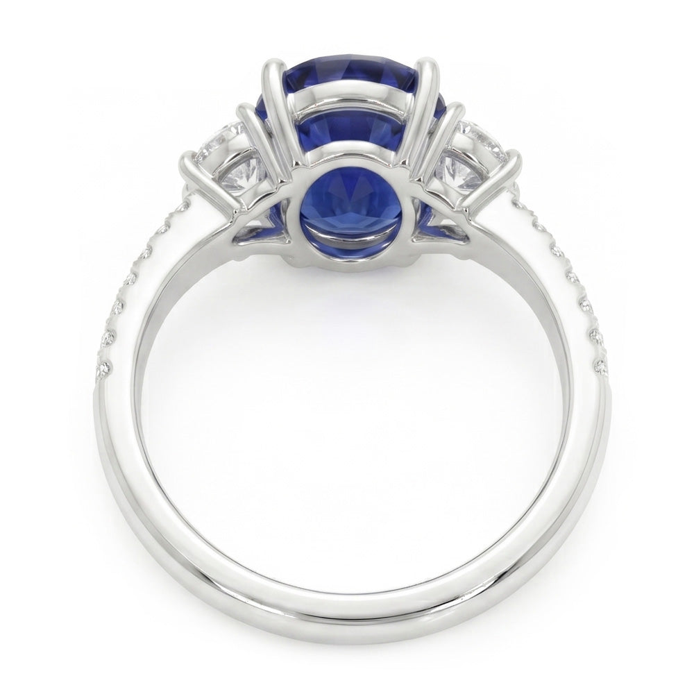 3 Stone Style Oval Ceylon Sapphire & Half Moon Natural Earth Mined Diamond ( Not Lab Grown )s Ring 11 Carats