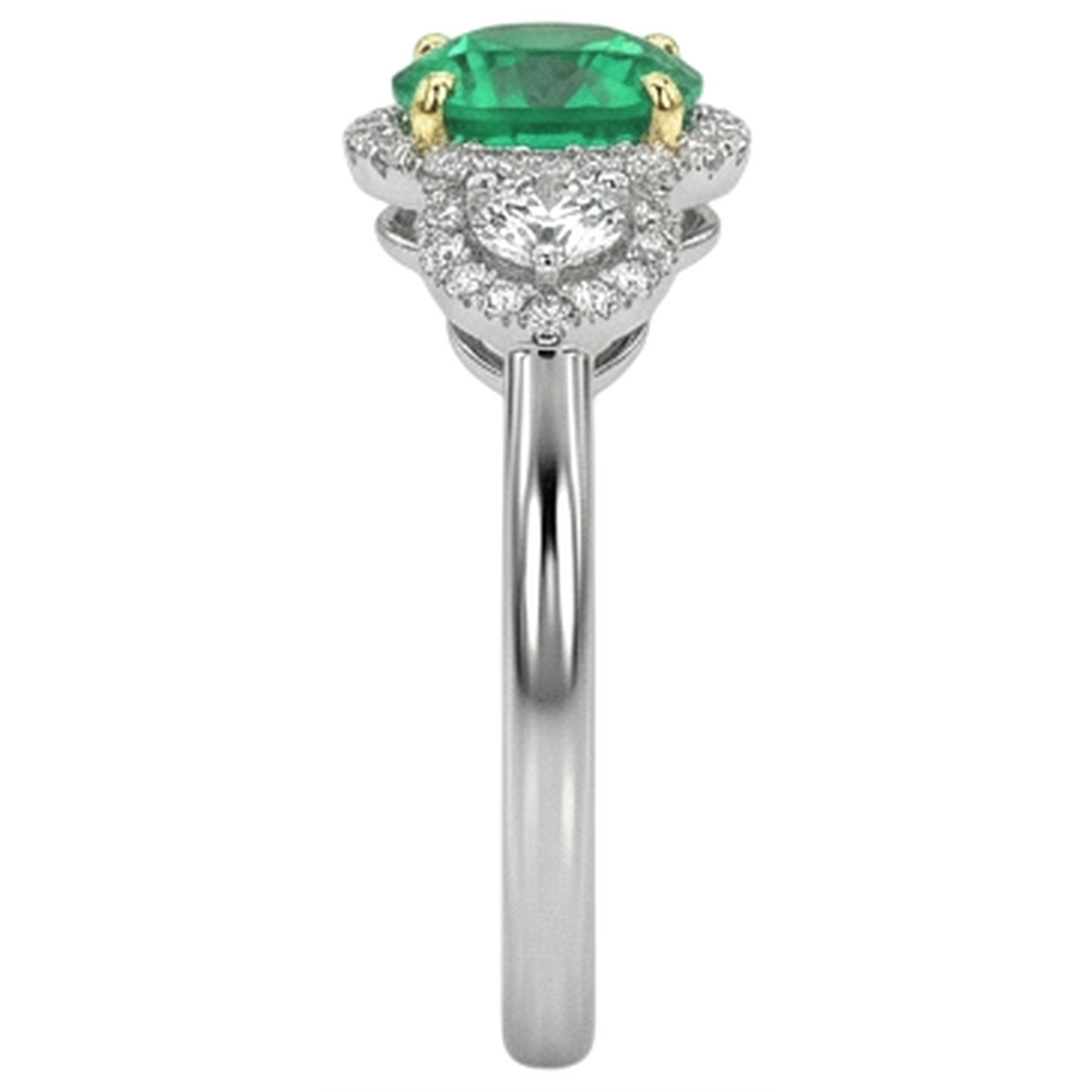Round Cut Fine Emerald ring in Two-Tone 14K Gold – profile view
