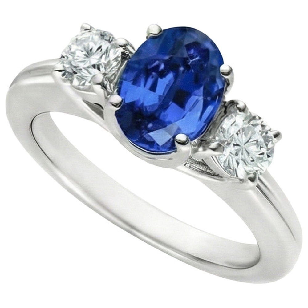 3 Stone Style Sri Lankan Sapphire With Natural Earth Mined Diamond ( Not Lab Grown ) s Ring 3 Carats WG 14K