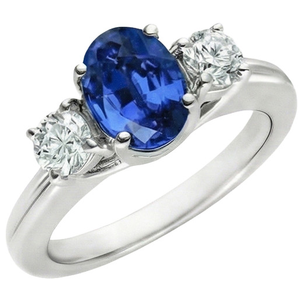 3 Stone Style Sri Lankan Sapphire With Natural Earth Mined Diamond ( Not Lab Grown ) s Ring 3 Carats WG 14K