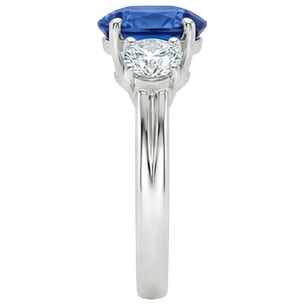 3 Stone Style Sri Lankan Sapphire With Natural Earth Mined Diamond ( Not Lab Grown ) s Ring 3 Carats WG 14K