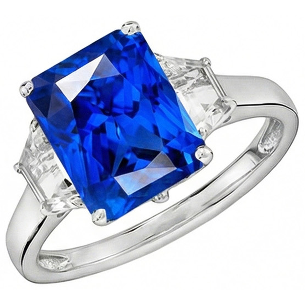 natural radiant sapphire 4ct ring close up detail