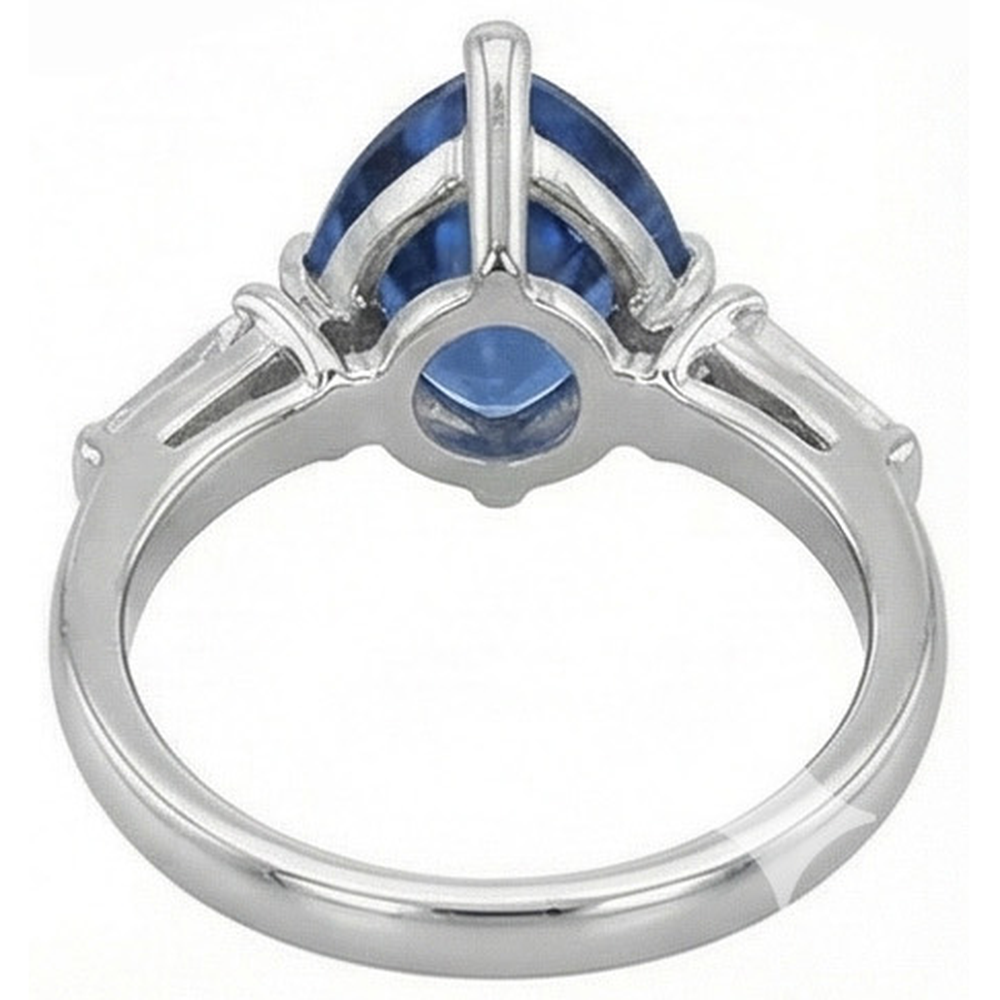 3 Stone Trillion Sapphire Ring Tapered Baguette Natural Earth Mined Diamond ( Not Lab Grown )s 4.50 Carats