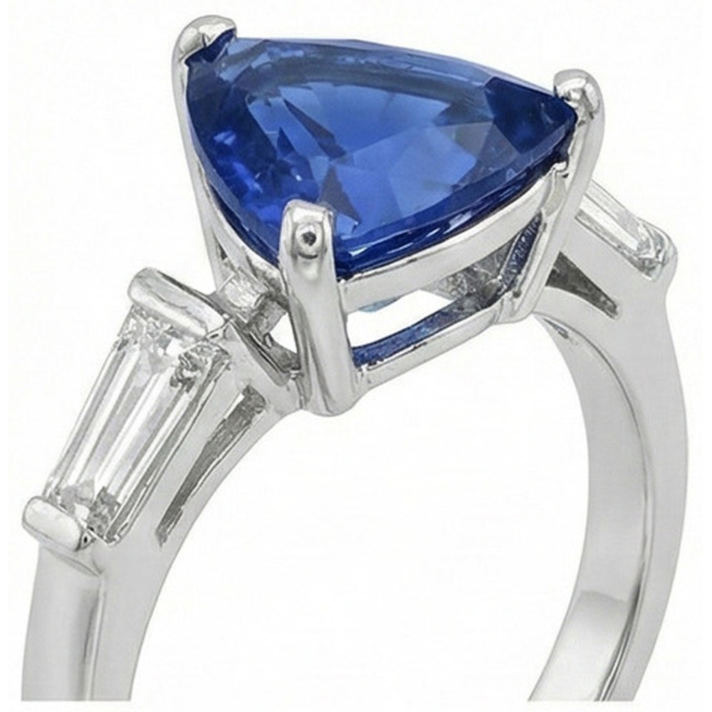 3 Stone Trillion Sapphire Ring Tapered Baguette Natural Earth Mined Diamond ( Not Lab Grown )s 4.50 Carats