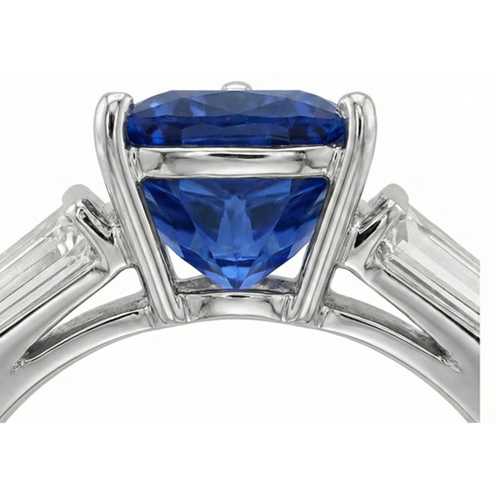 3 Stone Trillion Sapphire Ring Tapered Baguette Natural Earth Mined Diamond ( Not Lab Grown )s 4.50 Carats