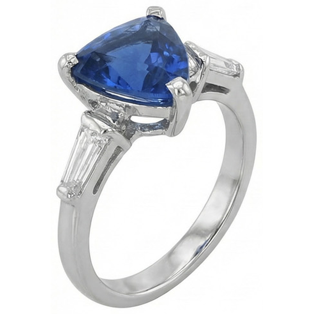 3 Stone Trillion Sapphire Ring Tapered Baguette Natural Earth Mined Diamond ( Not Lab Grown )s 4.50 Carats