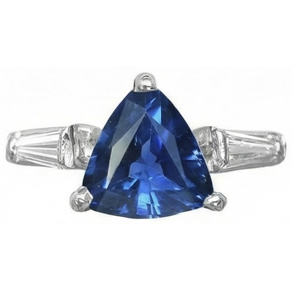 3 Stone Trillion Sapphire Ring Tapered Baguette Natural Earth Mined Diamond ( Not Lab Grown )s 4.50 Carats