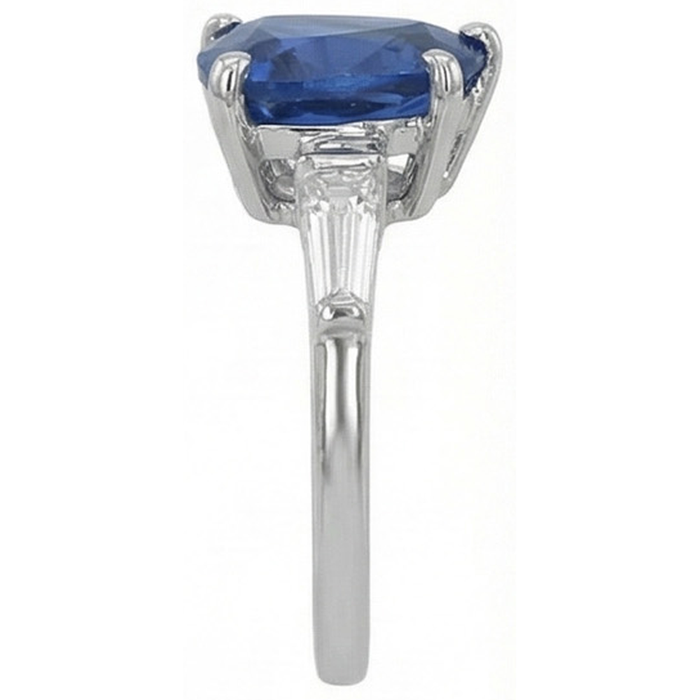 3 Stone Trillion Sapphire Ring Tapered Baguette Natural Earth Mined Diamond ( Not Lab Grown )s 4.50 Carats