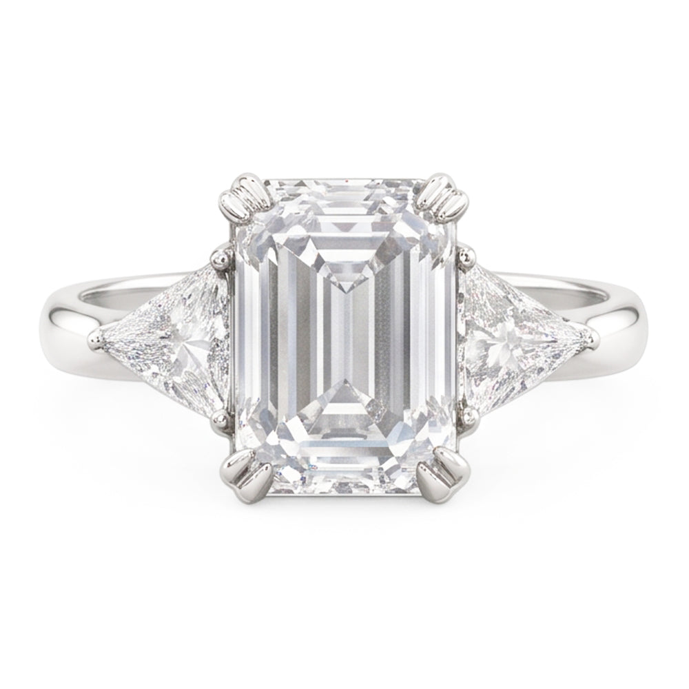 3 Stone Trillion & Emerald Natural Earth Mined Diamond ( Not Lab Grown ) Ring Double Prong Set 7.25 Carats