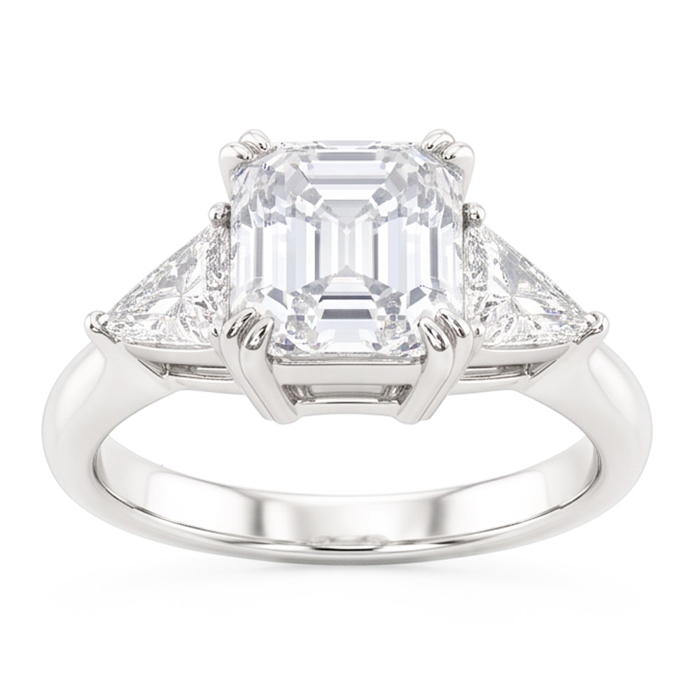 3 Stone Trillion & Emerald Natural Earth Mined Diamond ( Not Lab Grown ) Ring Double Prong Set 7.25 Carats