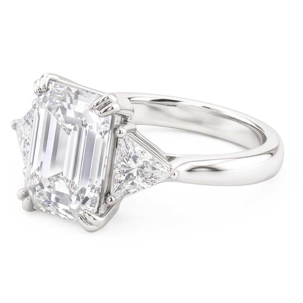 3 Stone Trillion & Emerald Natural Earth Mined Diamond ( Not Lab Grown ) Ring Double Prong Set 7.25 Carats
