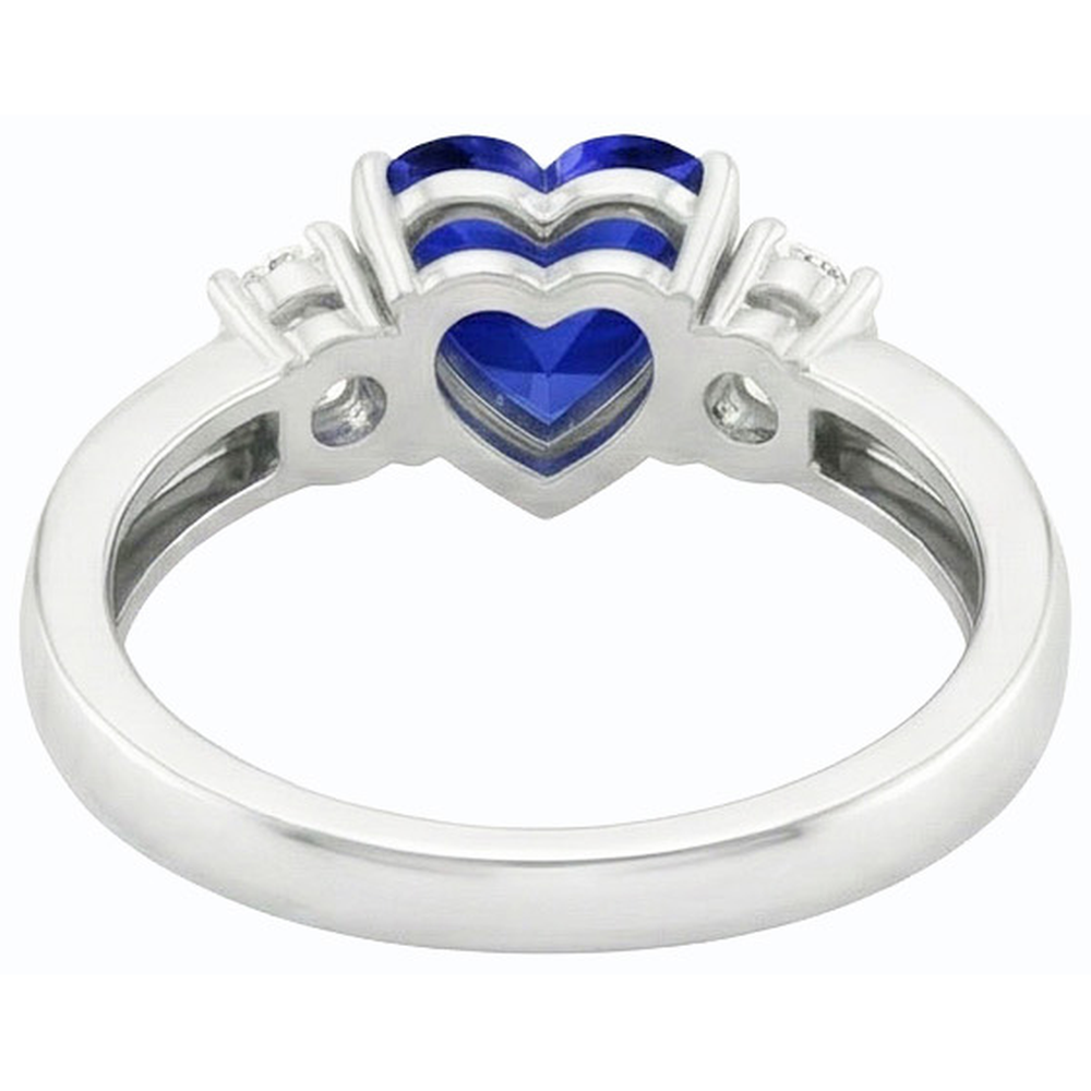 3 Stone Wedding Ring Blue Sapphire Heart & Round Natural Earth Mined Diamond ( Not Lab Grown )s 1.75 Carats