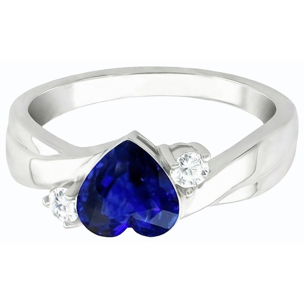 3 Stone Wedding Ring Blue Sapphire Heart & Round Natural Earth Mined Diamond ( Not Lab Grown )s 1.75 Carats