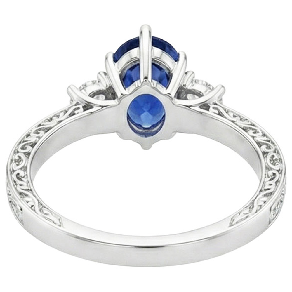 3 Stones Ring Antique Style Pear Blue Sapphire & Natural Earth Mined Diamond ( Not Lab Grown )s 3.50 Carats