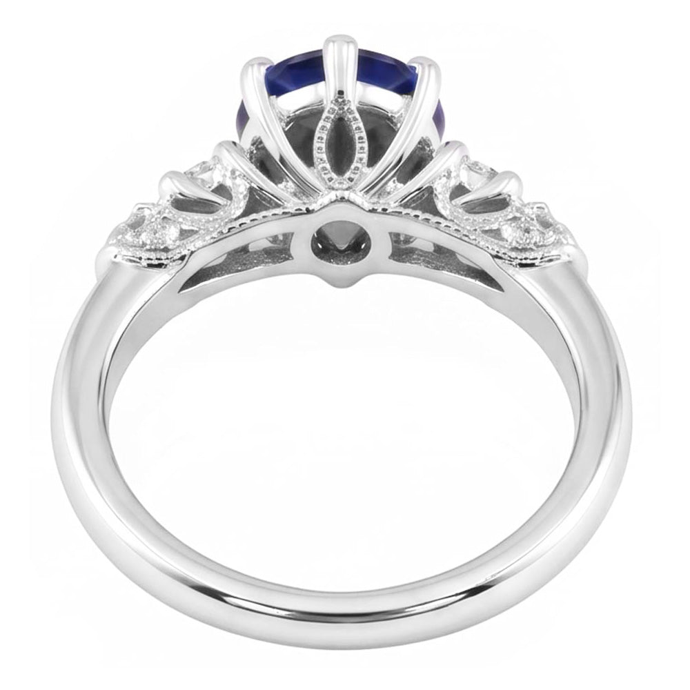 3 Stones Ring Antique Style Pear Ceylon Sapphire & Natural Earth Mined Diamond ( Not Lab Grown )s 2 Carats