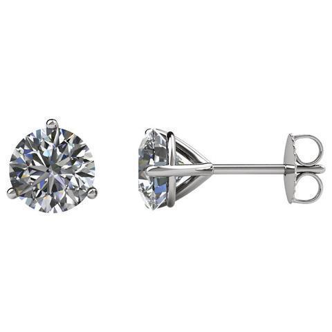 3.00 Carats Genuine Diamonds Lady Studs Earrings White Gold 14K Prong Set