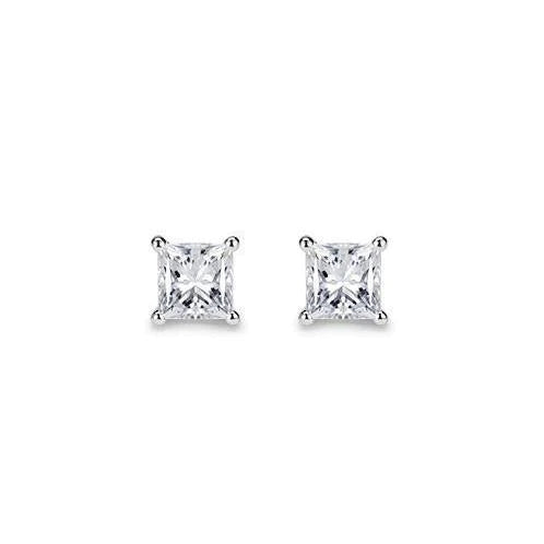 3.00 Carats Real Diamonds Ladies Studs Earrings Princess Cut White Gold 14K