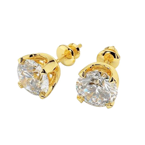 3.00 Carats Real Diamonds Studs Earrings Yellow Gold 14K