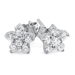 3.00 Carats Stud Real Diamond Earring Sparkling Round Cut 14K White Gold