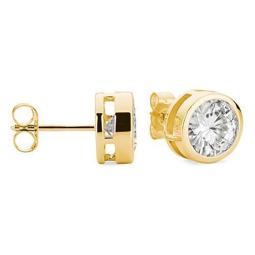 3.00 Ct. Round Cut Real Diamond Women Studs Earrings Yellow Gold