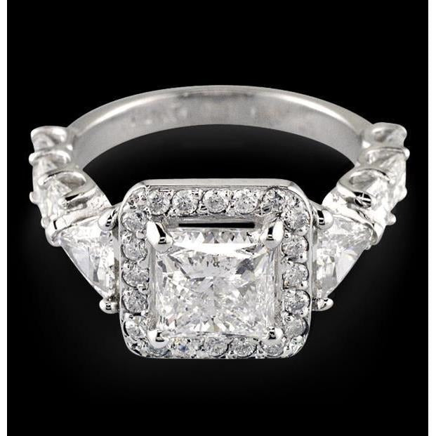 3.01 Carat Princess Center Natural Halo Diamond Ring Solid White Gold 14K - Halo Ring-harrychadent.ca