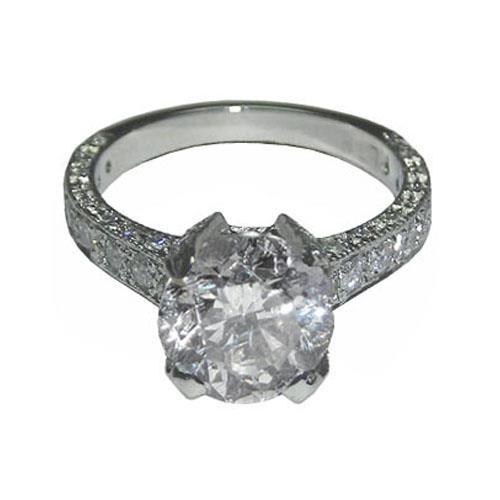 3.01 Ct. Round Brilliant Ideal Cut Genuine Diamond Engagement Ring Platinum