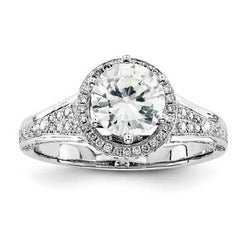 3.05 Carats Round Real Natural Earth Mined Diamond With Accents Engagement Halo Ring