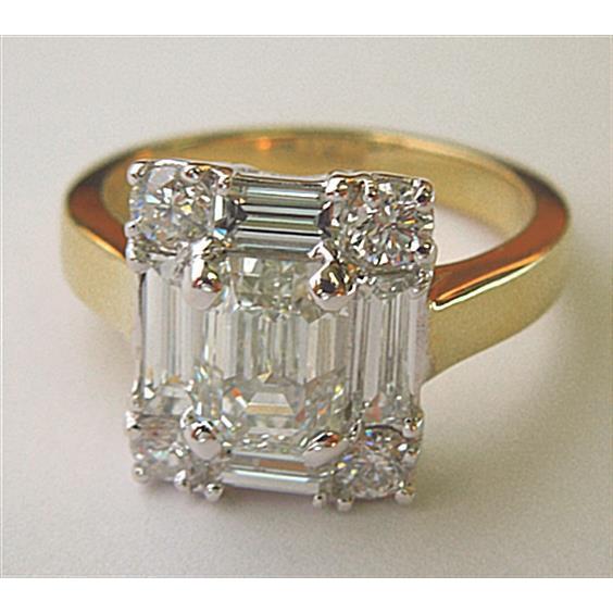 Yellow and White Gold Two Tone Emerald Cut Natural Diamond Ring