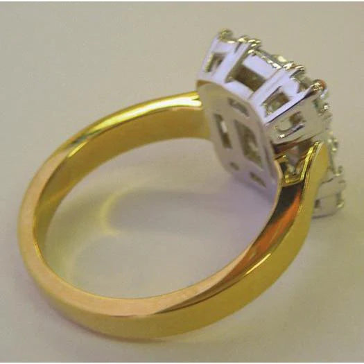 3.10 Carat Gold Two Tone Emerald Cut Natural Diamond Ring