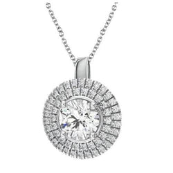 3.10 Carats Real Natural Earth Mined Diamonds Pendant Necklace With Chain White Gold 14K