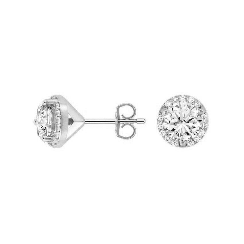 3.10 Carats Real Sparkling Diamond Women Halo Stud Earrings White Gold 14K