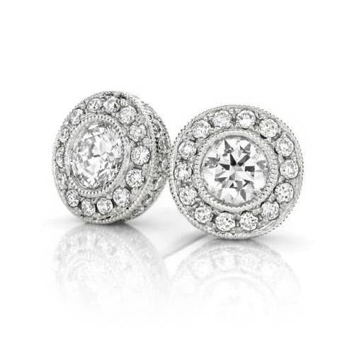 3.10 Carats Round Cut Genuine Diamond Women Stud Halo Earrings White Gold 14K