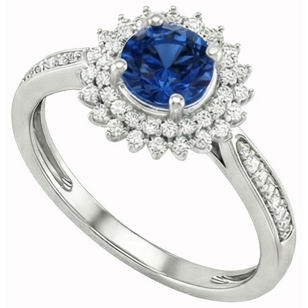 3.10 Ct Round Ceylon Blue Sapphire & Natural Earth Mined Diamond ( Not Lab Grown ) s Ring WG 14K