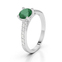 3.15 Carats Prong Set Green Emerald And Diamonds Wedding Ring WG 14K