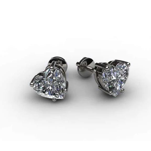 3.20 Carats Heart Shape Real Diamond Women Stud Earring Gold White Gold14K