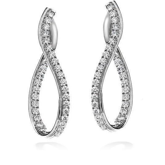 3.20 Carats Round Cut Natural Diamonds Ladies Hoop Earrings Gold White 14K