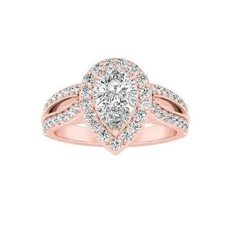 3.20 Carats Solitaire With Accent Genuine Diamonds Halo Ring Rose Gold 14K
